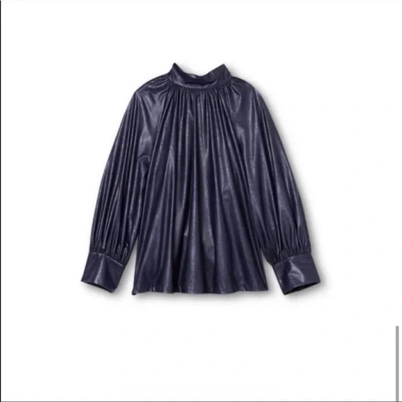 NWOT Rachel Comey For Target Long Sleeve Faux Leather Tie Back Top Navy Blue - Picture 5 of 6